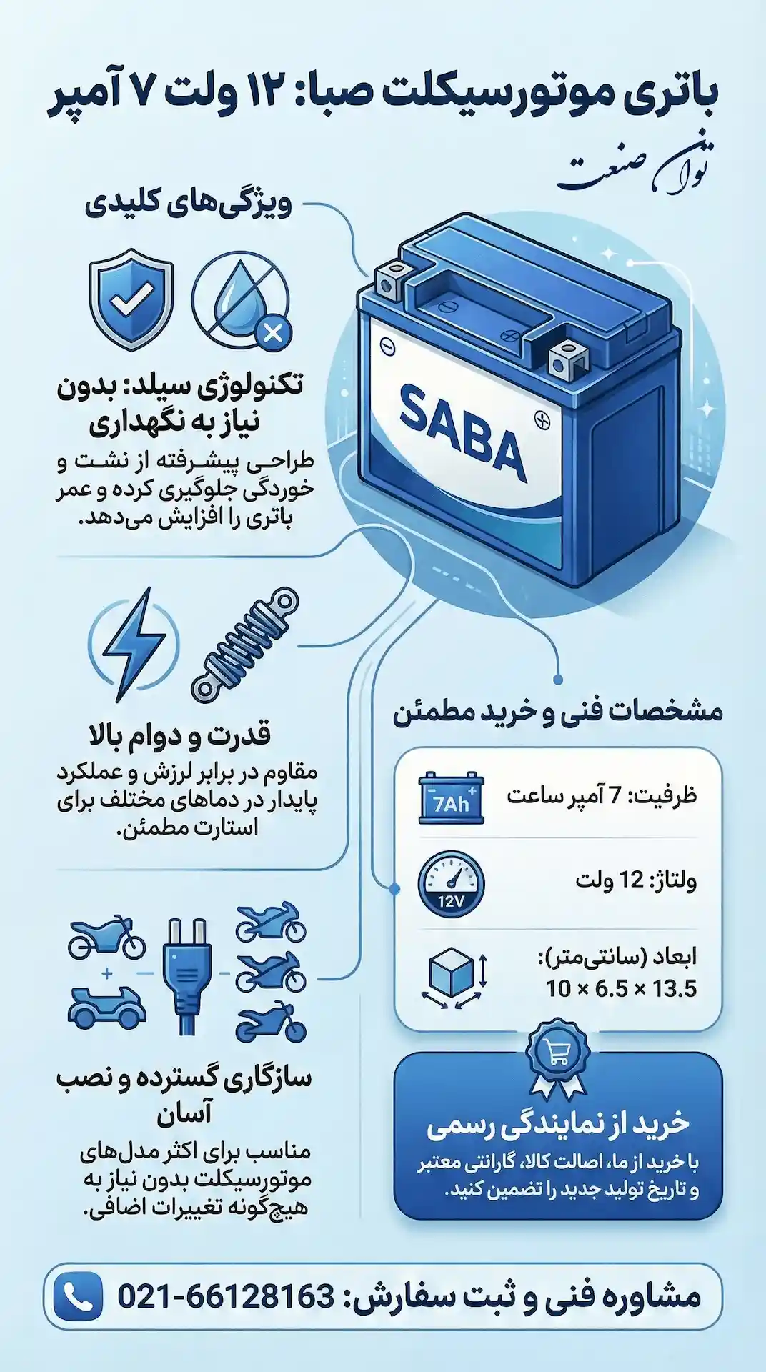باتری ۱۲ ولت ۷ آمپر صبا باتری