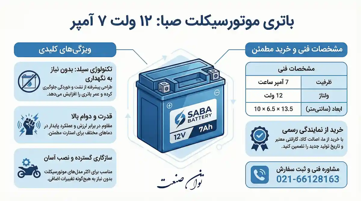 باتری موتور سیکلت 7 آمپر صبا