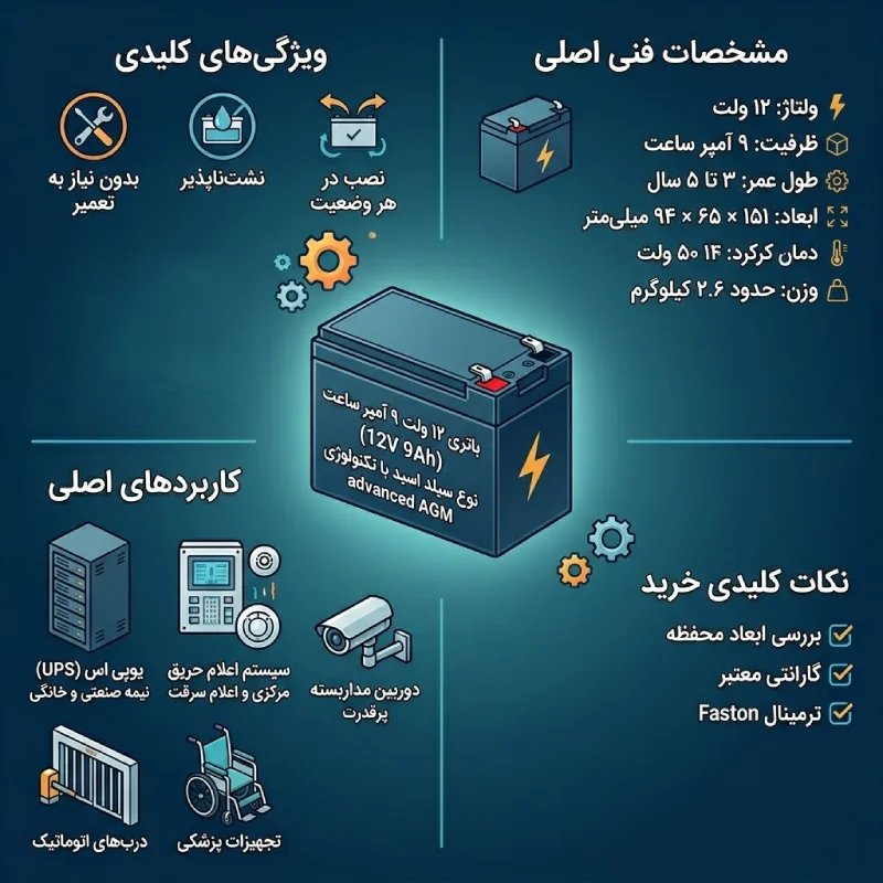 باتری یو پی اس ولتا 9 آمپر 4 باتری یو پی اس ولتا 9 آمپر