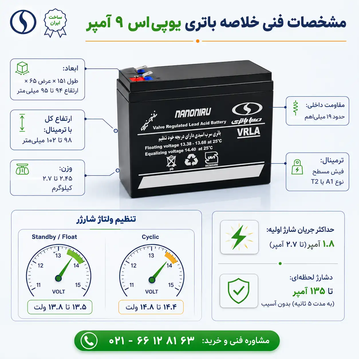 مشخصات فنی باتری یو پی اس 9 آمپر